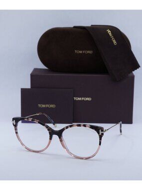 Tom Ford FT5770-B 055 Round Eyeglasses 54mm - Coloured Havana/Blue Light Block